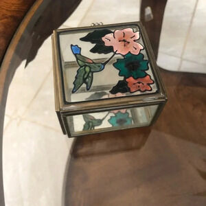 Vintage Hand Painted Glass Trinket Box
